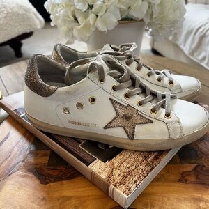 Golden Goose White and Gold Star Sneakers